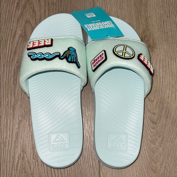 Reef Light Blue Slides with Fun Patches - Picture 2 of 5